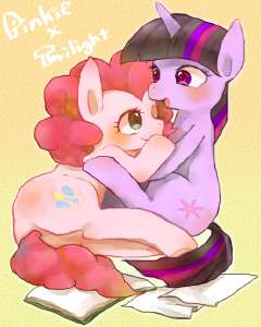 479019safeartist-colon-chi-dash-hayupinkie+pietwilight+sparkleearth+ponyponyunicorng4abstract+backgroundbookfemalehornlesbianlooking+at+each+oth.png