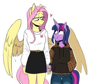2797981safeartist-colon-redxbaconfluttershytwilight+sparklepegasusunicornanthroblouseblushingclothesfemaleheartheight+differenceholding+handshoo.jpg