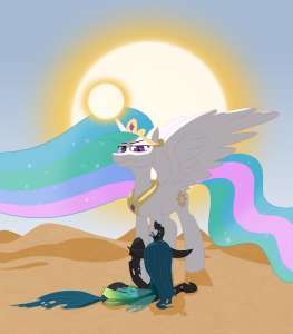 3617972safeartist-colon-agreylongmaprincess+celestiaqueen+chrysalisalicornchangelingchangeling+queenponyg4broken+horncontemptcrowndefeateddesert.png
