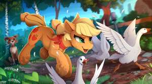 2441764safeartist-colon-yakovlev-dash-vadapplejackwinonabirdcolliedogearth+ponygooseponyg4-colon-iaction+poseapplebetesappledogbandanabehaving.png
