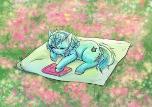 3529362safeartist-colon-fomminatorlyra+heartstringsponyunicornfanfic-colon-background+ponyg4bookcyrillichornlying+downoutdoorspicnic+blanketprone.jpg