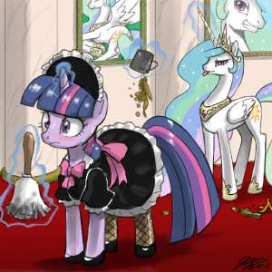 1403safeartist-colon-johnjosecoprincess+celestiatwilight+sparklealicornponyunicorng42011black+dressblushingbowclothesdomlestiadressdusterey.jpg