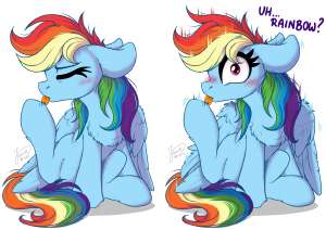 3173140safeartist-colon-julunis14rainbow+dashpegasusponyg4behaving+like+a+catblushingcaughtchest+fluffdialoguefemalegroominglickinglooking+at+yo.jpg