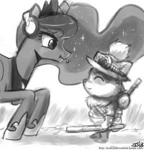 770539safeartist-colon-johnjosecoprincess+lunaalicornponyg4-colon-tbackpackcrossovercrouchingcuteeyes+closedfemalegamer+lunagrayscalehatheads.jpg