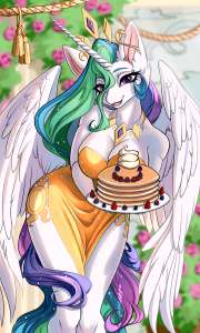 3666473safeartist-colon-livitozaprincess+celestiaalicornanthrog4breastsfemalefoodhornjewelrypancakesregaliawings.png