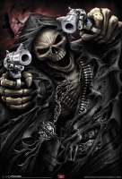 Assassin Grim Reaper with Guns Revolvers Skeleton Death Fantasy Horror Biker Cool.png